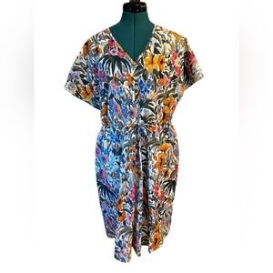 Bensimon Cotton Floral Short Sleeve Cinch Waste Shift Dress Knee Length Sz 12